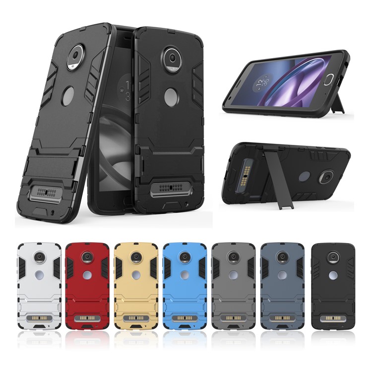 Cool Guard Plastic TPU Hybrid Cover with Kickstand for Motorola Moto Z2 Play - Black-11
