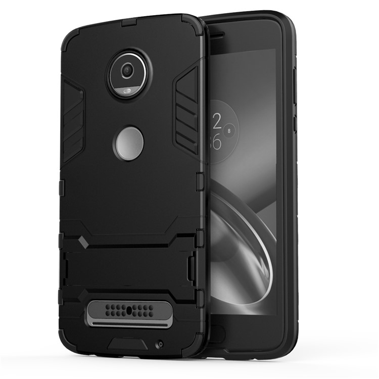 Cool Guard Plastic TPU Hybrid Cover with Kickstand for Motorola Moto Z2 Play - Black-2