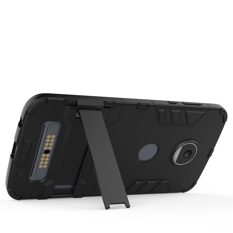 Cool Guard Plastic TPU Hybrid Cover with Kickstand for Motorola Moto Z2 Play - Black-3