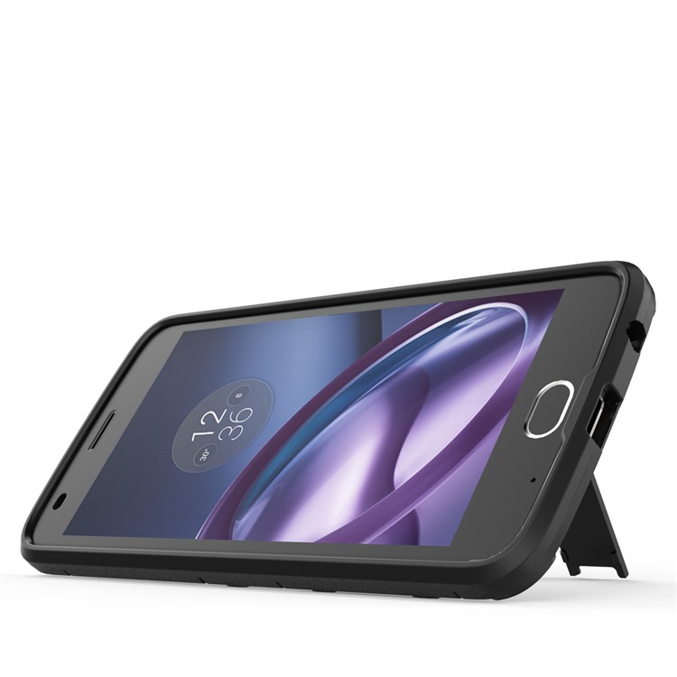 Cool Guard Plastic TPU Hybrid Cover with Kickstand for Motorola Moto Z2 Play - Black-4