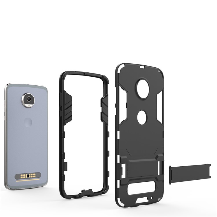 Cool Guard Plastic TPU Hybrid Cover with Kickstand for Motorola Moto Z2 Play - Black-6
