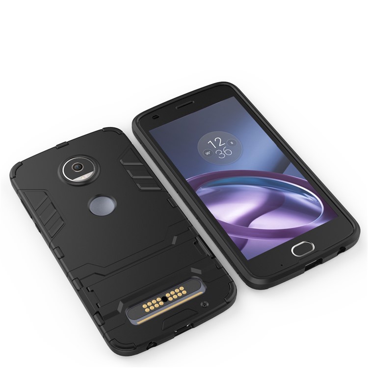 Cool Guard Plastic TPU Hybrid Cover with Kickstand for Motorola Moto Z2 Play - Black-7