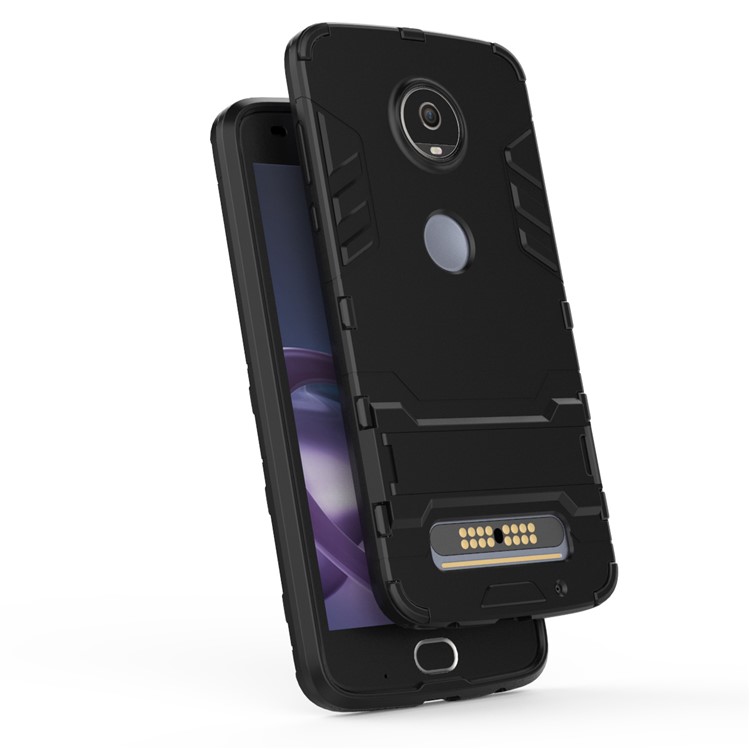 Cool Guard Plastic TPU Hybrid Cover with Kickstand for Motorola Moto Z2 Play - Black-8