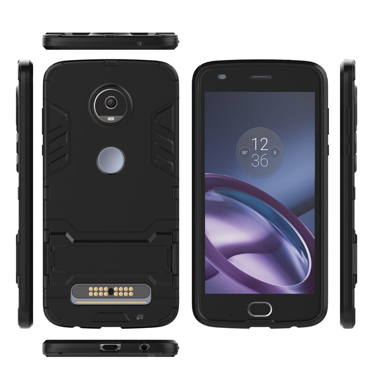 Cool Guard Plastic TPU Hybrid Cover with Kickstand for Motorola Moto Z2 Play - Black-9