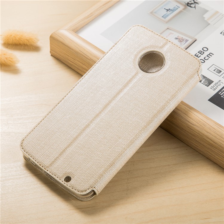 VILI DMX for Motorola Moto Z2 Play Style Cross Texture Card Holder Leather Case - Gold-2