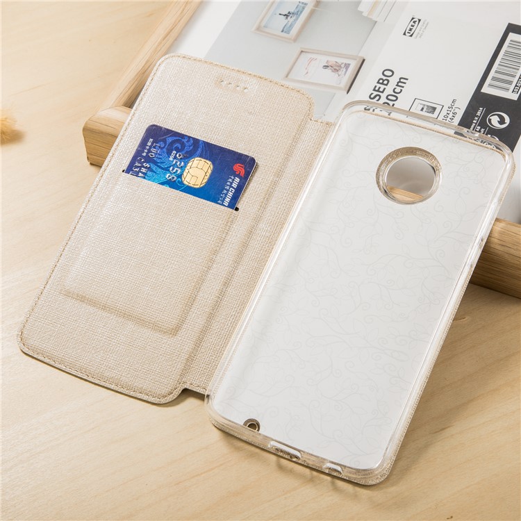 VILI DMX for Motorola Moto Z2 Play Style Cross Texture Card Holder Leather Case - Gold-3