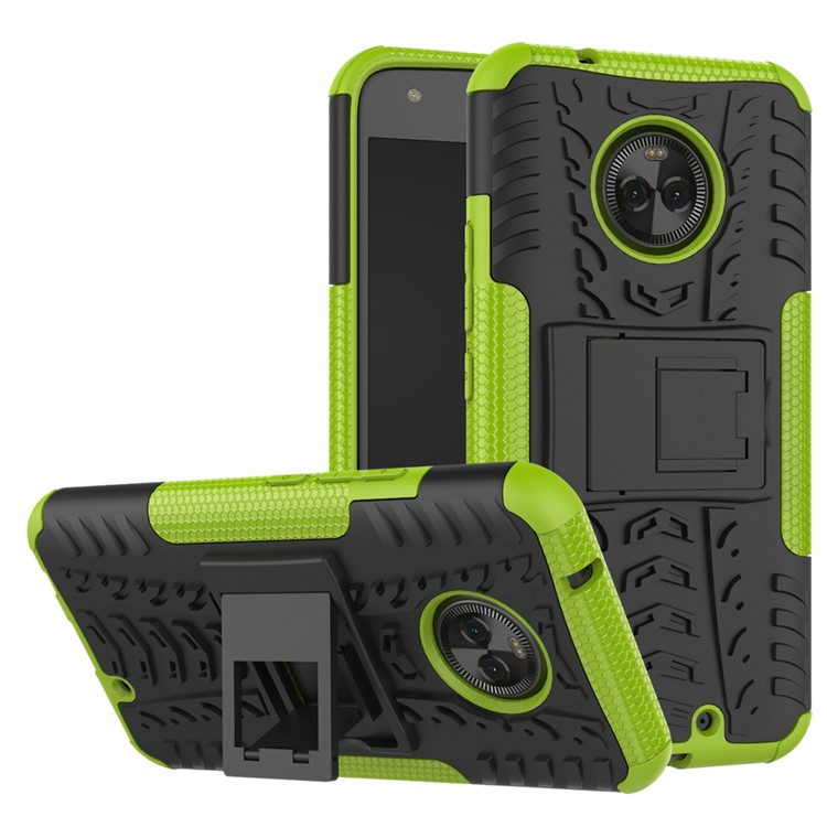 Tyre Pattern Kickstand PC + TPU Phone Cover for Motorola Moto X4 - Green-1