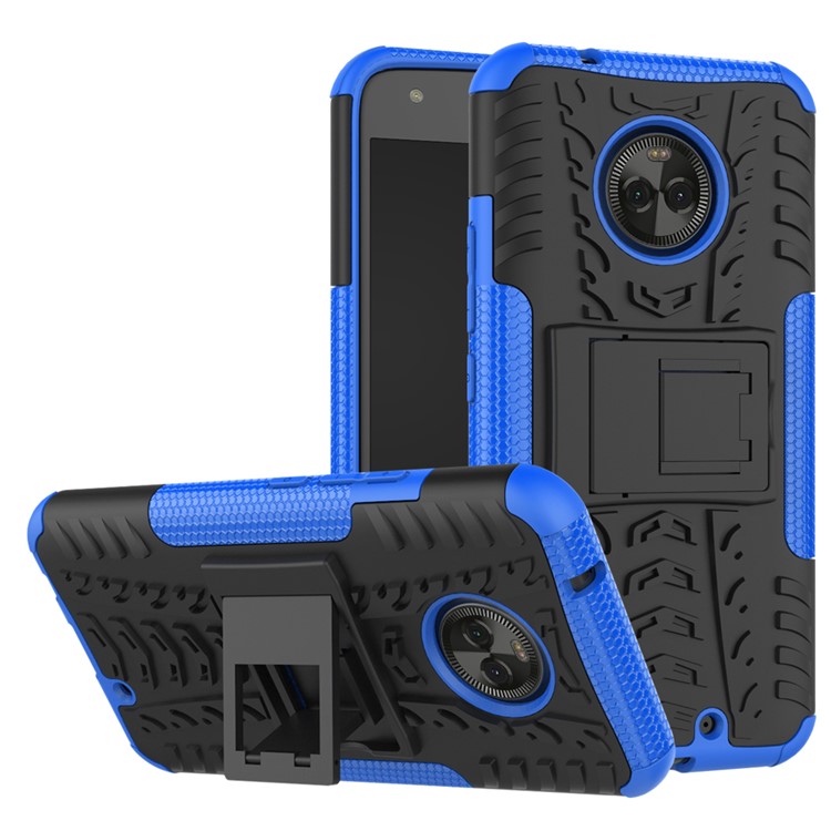 Tyre Pattern Kickstand PC + TPU Hybrid Cover for Motorola Moto X4 - Blue-1