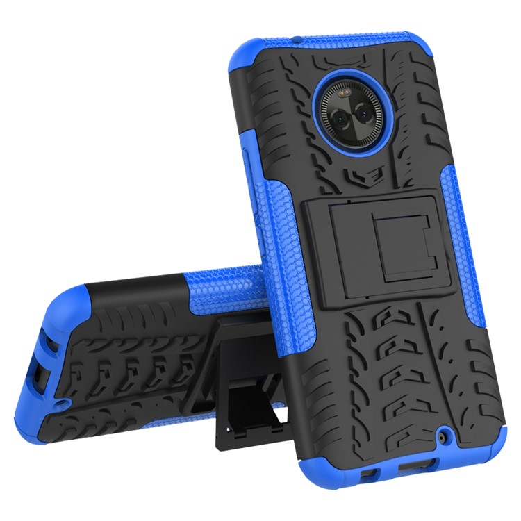 Tyre Pattern Kickstand PC + TPU Hybrid Cover for Motorola Moto X4 - Blue-2