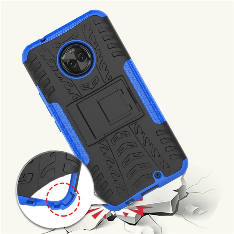 Tyre Pattern Kickstand PC + TPU Hybrid Cover for Motorola Moto X4 - Blue-3