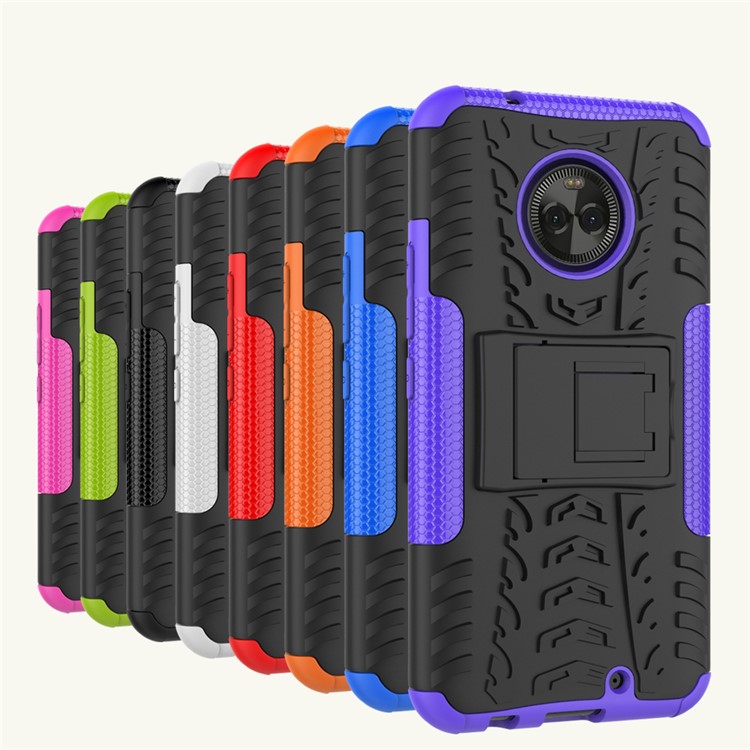 Tyre Pattern Kickstand PC + TPU Hybrid Cover for Motorola Moto X4 - Blue-4