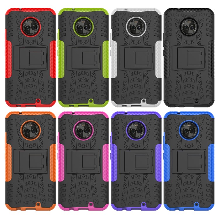 Tyre Pattern Kickstand PC + TPU Hybrid Cover for Motorola Moto X4 - Blue-5