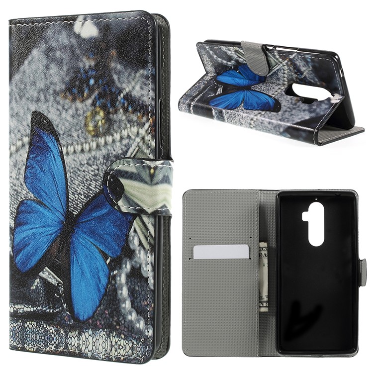 Printing Pattern Wallet Leather Case with Stand for Lenovo K8 Note - Blue Butterfly-1