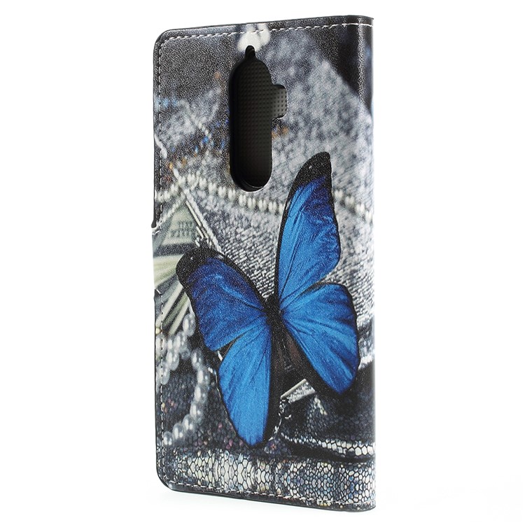 Printing Pattern Wallet Leather Case with Stand for Lenovo K8 Note - Blue Butterfly-2