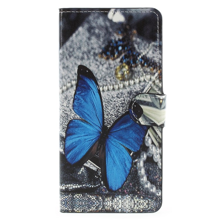 Printing Pattern Wallet Leather Case with Stand for Lenovo K8 Note - Blue Butterfly-3