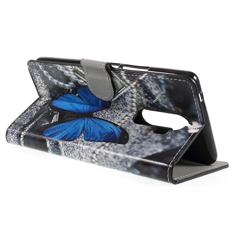 Printing Pattern Wallet Leather Case with Stand for Lenovo K8 Note - Blue Butterfly-5