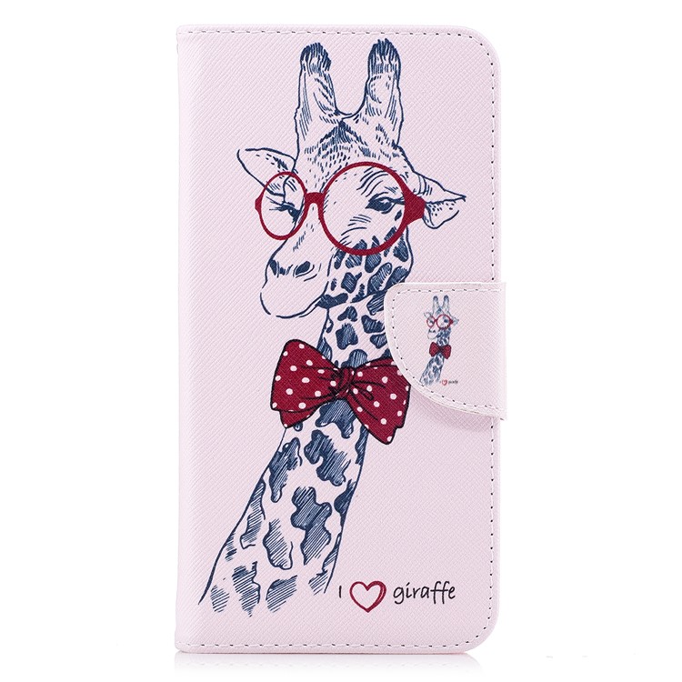 Pattern Printing PU Leather Wallet Stand Phone Case for Lenovo K8 Note - Giraffe Wearing Glasses-2