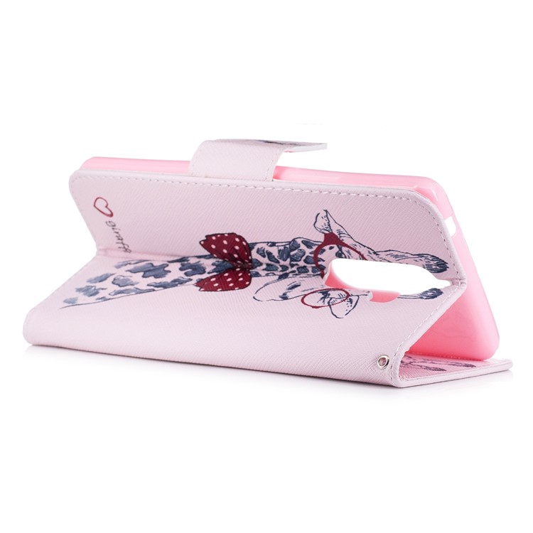 Pattern Printing PU Leather Wallet Stand Phone Case for Lenovo K8 Note - Giraffe Wearing Glasses-4