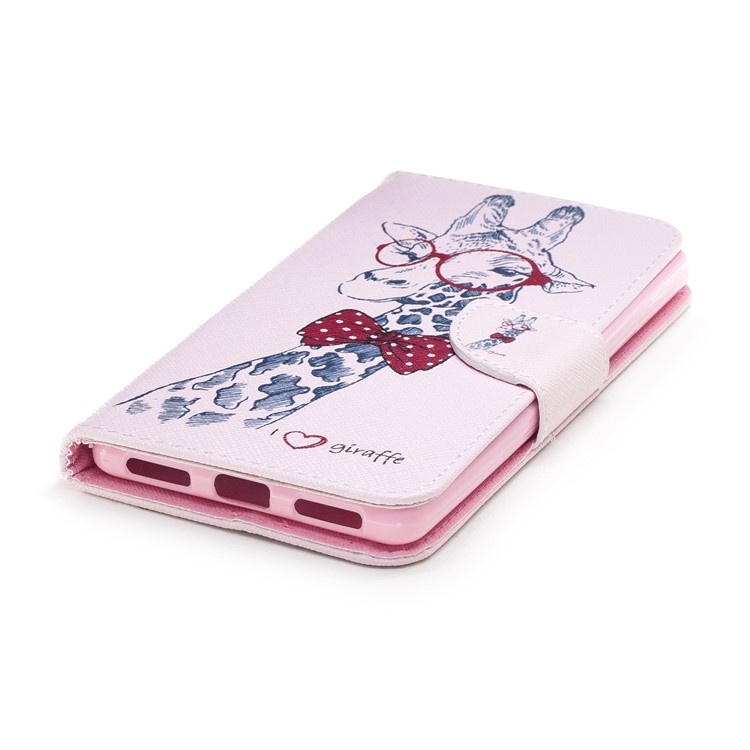 Pattern Printing PU Leather Wallet Stand Phone Case for Lenovo K8 Note - Giraffe Wearing Glasses-6