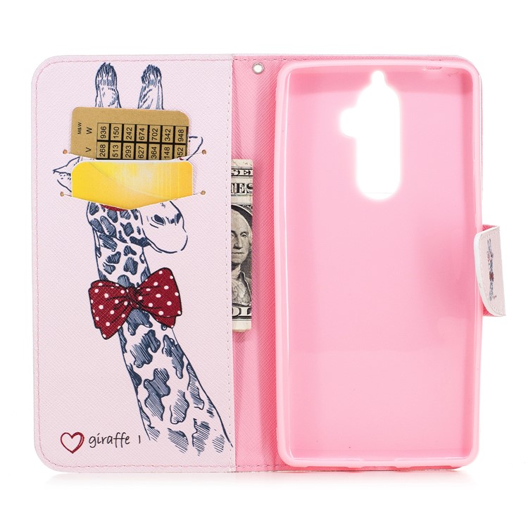 Pattern Printing PU Leather Wallet Stand Phone Case for Lenovo K8 Note - Giraffe Wearing Glasses-8