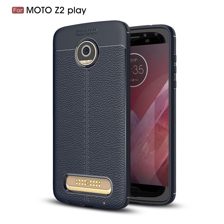 For Motorola Moto Z2 Play Litchi Grain Featherweight Soft TPU Phone Back Cellphone Cover - Dark Blue-1