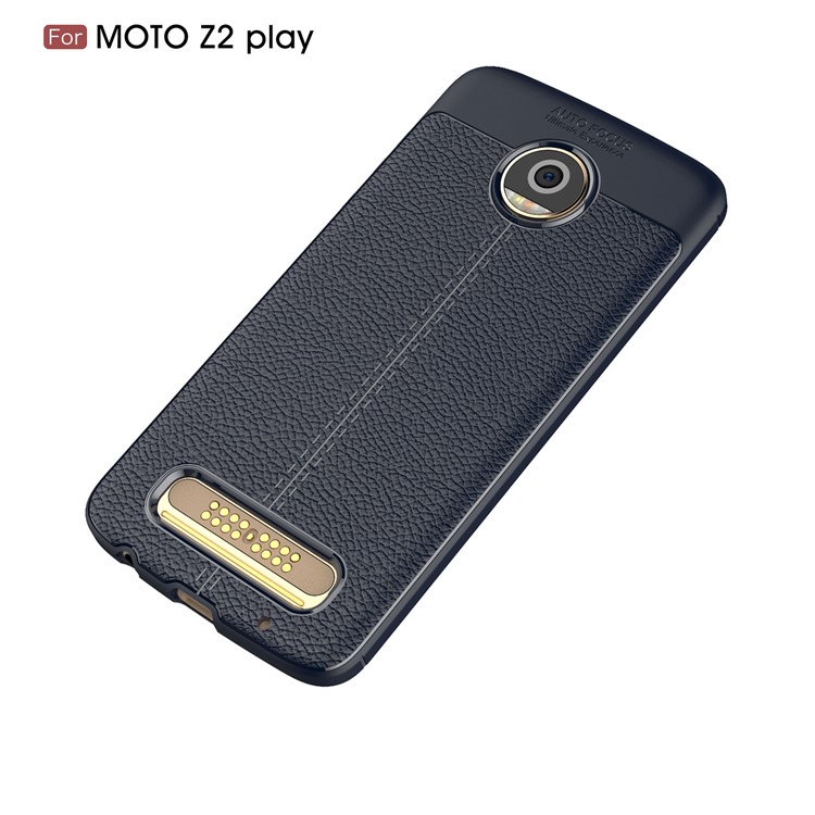 For Motorola Moto Z2 Play Litchi Grain Featherweight Soft TPU Phone Back Cellphone Cover - Dark Blue-2