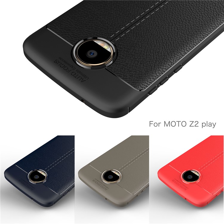 For Motorola Moto Z2 Play Litchi Grain Featherweight Soft TPU Phone Back Cellphone Cover - Dark Blue-4