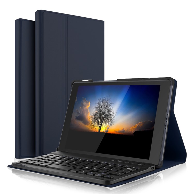 

For Lenovo Lenovo Tab 4 8 Thin & Light Bluetooth 3.0 Keyboard Leather Stand Tablet Case Accessory - Dark Blue