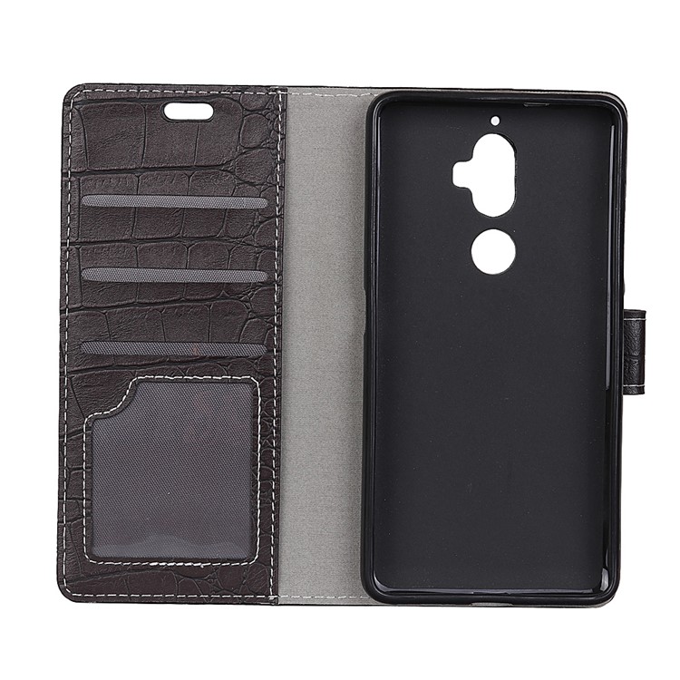 Retro Crocodile Texture PU Leather Wallet Phone Protection Casing with Stand for Lenovo K8 Plus - Black-3