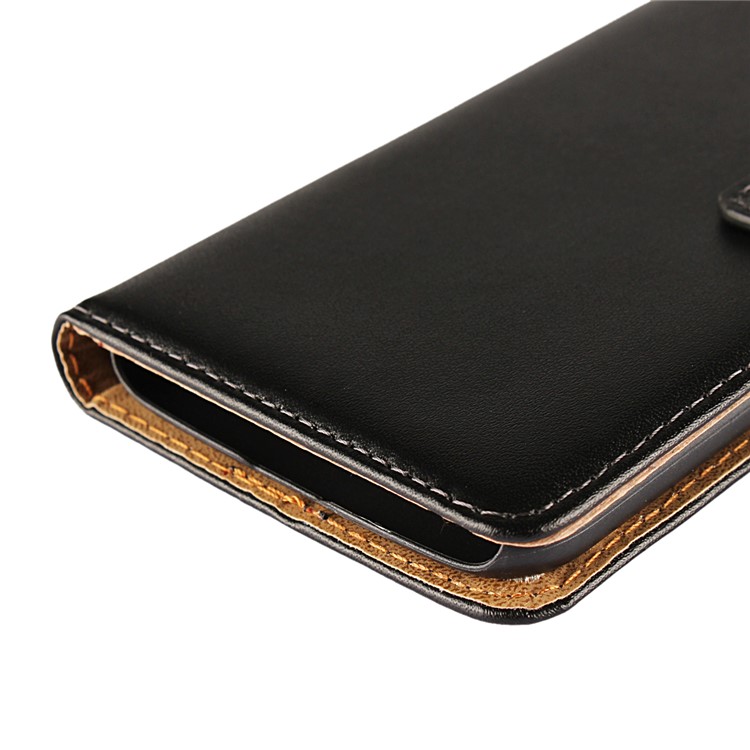 For Motorola Moto E3 Genuine Split Leather Wallet Case with Stand - Black-11