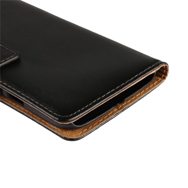 For Motorola Moto E3 Genuine Split Leather Wallet Case with Stand - Black-12