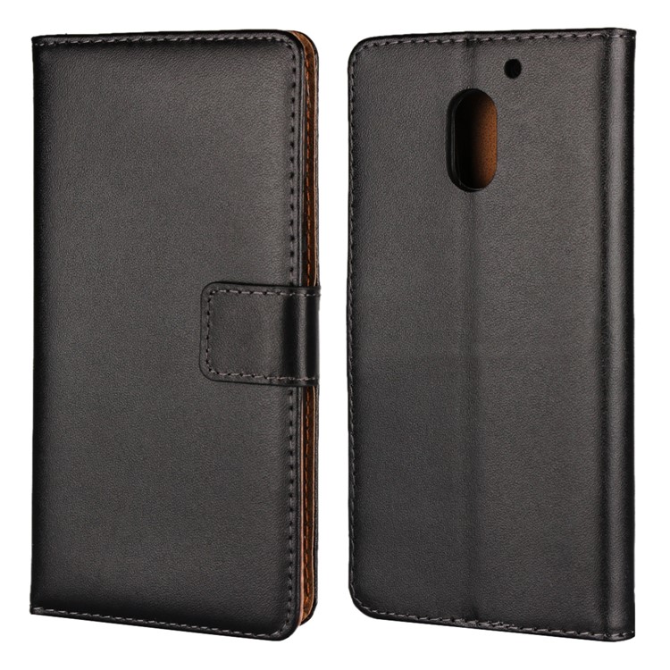 For Motorola Moto E3 Genuine Split Leather Wallet Case with Stand - Black-2