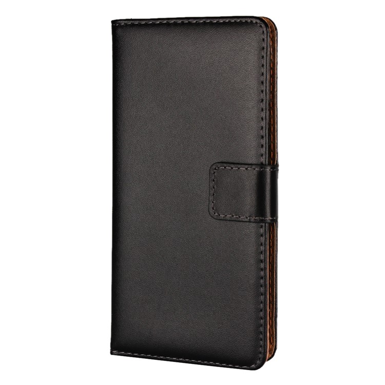 For Motorola Moto E3 Genuine Split Leather Wallet Case with Stand - Black-3