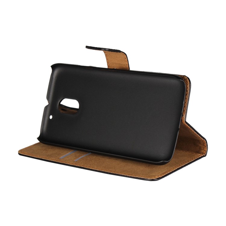 For Motorola Moto E3 Genuine Split Leather Wallet Case with Stand - Black-5