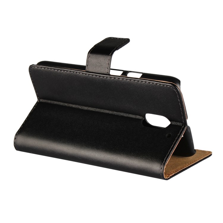 For Motorola Moto E3 Genuine Split Leather Wallet Case with Stand - Black-6