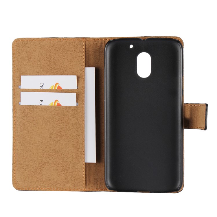 For Motorola Moto E3 Genuine Split Leather Wallet Case with Stand - Black-7