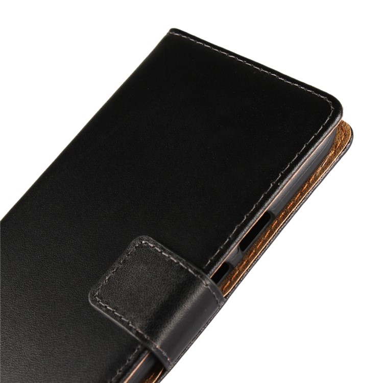 For Motorola Moto E3 Genuine Split Leather Wallet Case with Stand - Black-9