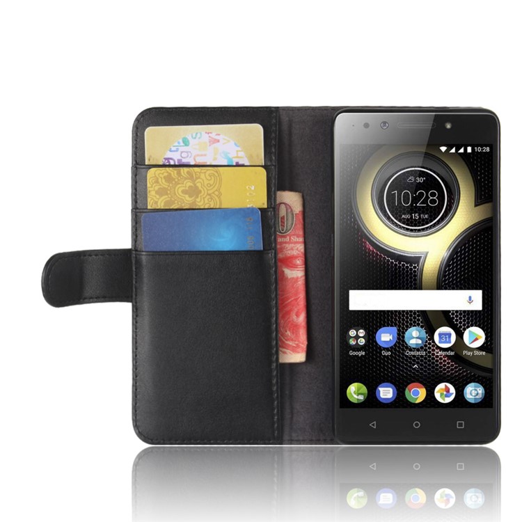 Genuine Leather Wallet Stand Cell Phone Case for Lenovo K8 - Black-5