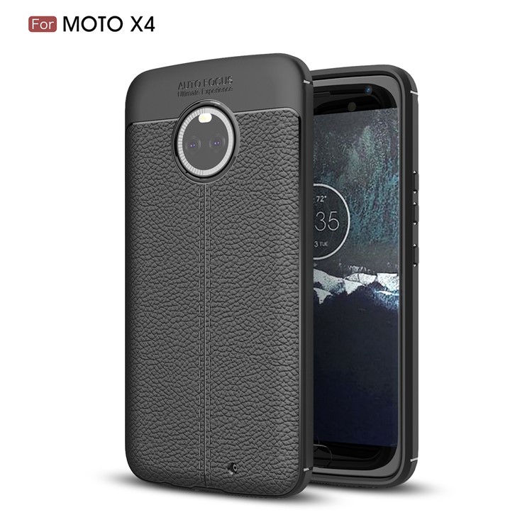 For Motorola Moto X4 / Moto X (4th gen.) Litchi Grain Soft TPU Case Cover - Black-1