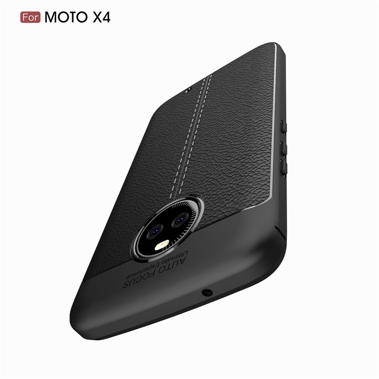 For Motorola Moto X4 / Moto X (4th gen.) Litchi Grain Soft TPU Case Cover - Black-10