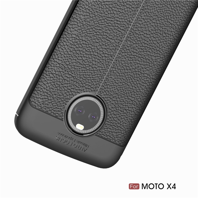 For Motorola Moto X4 / Moto X (4th gen.) Litchi Grain Soft TPU Case Cover - Black-11