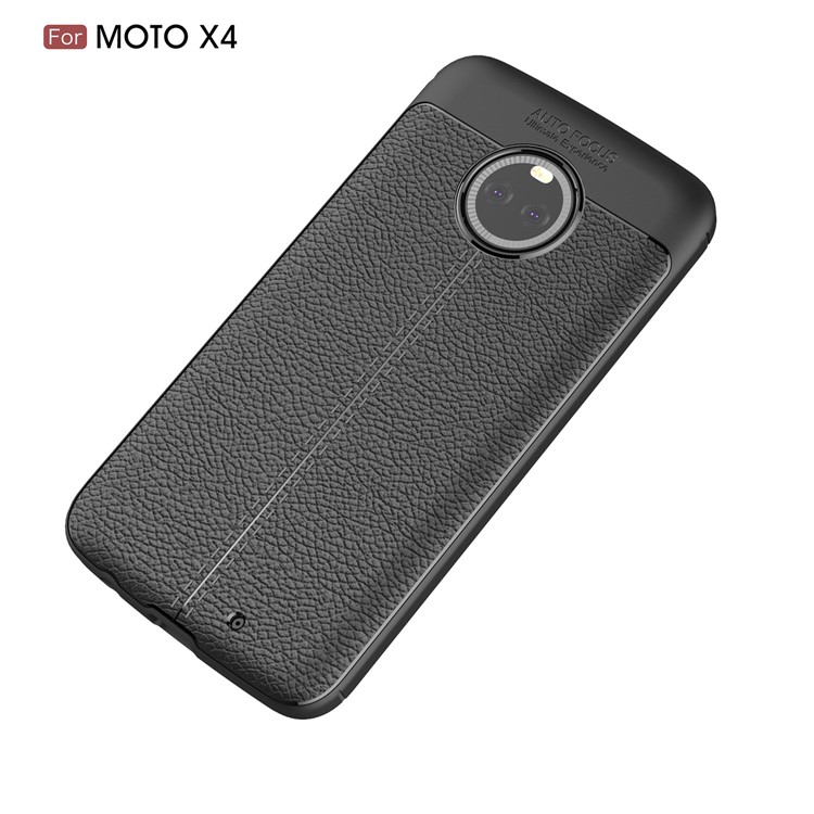 For Motorola Moto X4 / Moto X (4th gen.) Litchi Grain Soft TPU Case Cover - Black-12