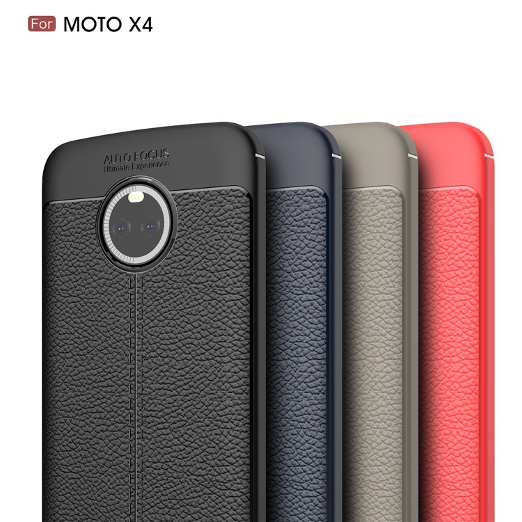 For Motorola Moto X4 / Moto X (4th gen.) Litchi Grain Soft TPU Case Cover - Black-13