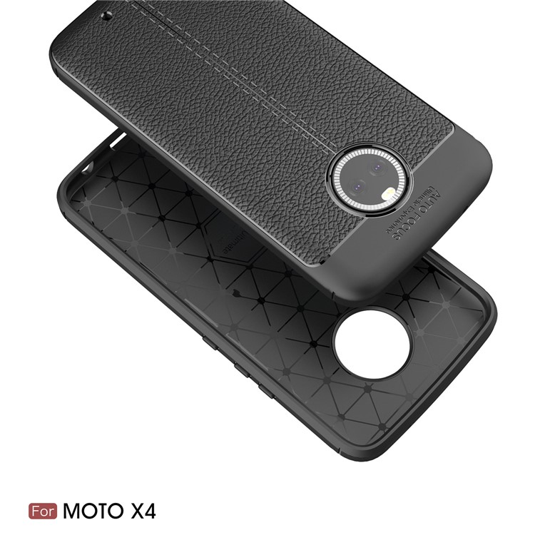 For Motorola Moto X4 / Moto X (4th gen.) Litchi Grain Soft TPU Case Cover - Black-2