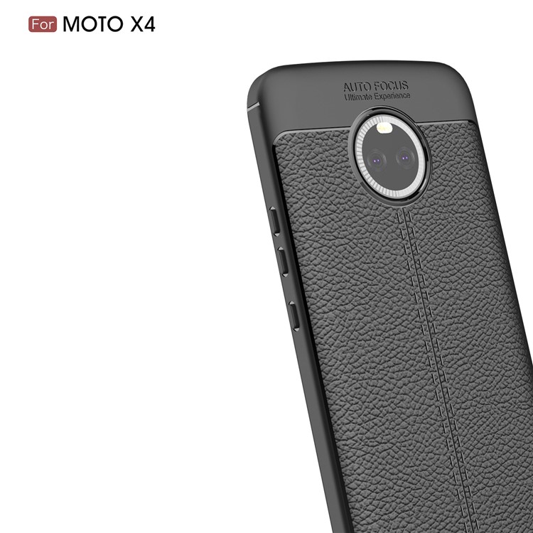 For Motorola Moto X4 / Moto X (4th gen.) Litchi Grain Soft TPU Case Cover - Black-3