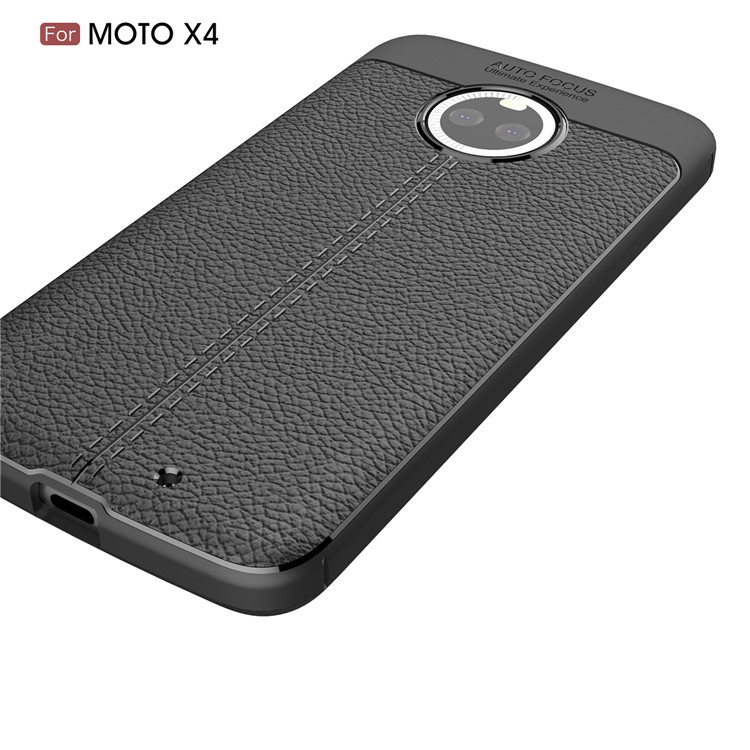 For Motorola Moto X4 / Moto X (4th gen.) Litchi Grain Soft TPU Case Cover - Black-4