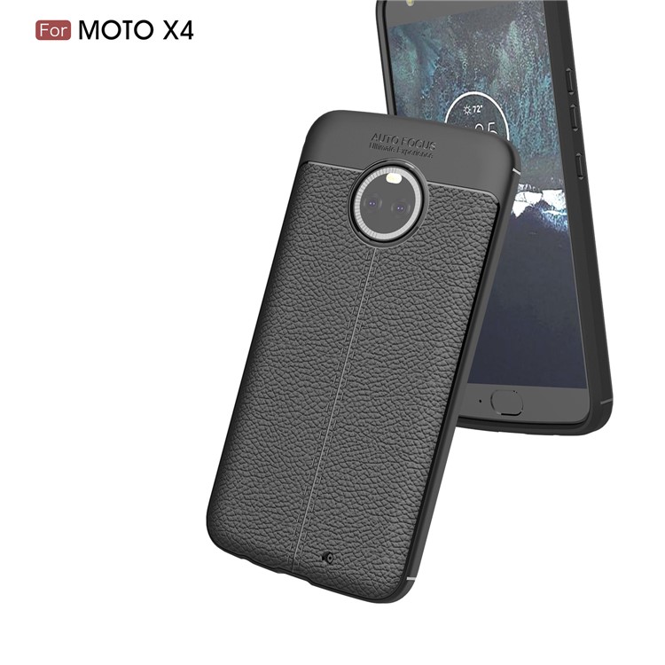 For Motorola Moto X4 / Moto X (4th gen.) Litchi Grain Soft TPU Case Cover - Black-6
