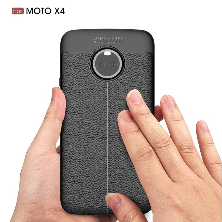 For Motorola Moto X4 / Moto X (4th gen.) Litchi Grain Soft TPU Case Cover - Black-7