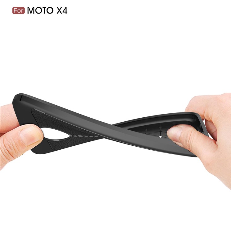 For Motorola Moto X4 / Moto X (4th gen.) Litchi Grain Soft TPU Case Cover - Black-8
