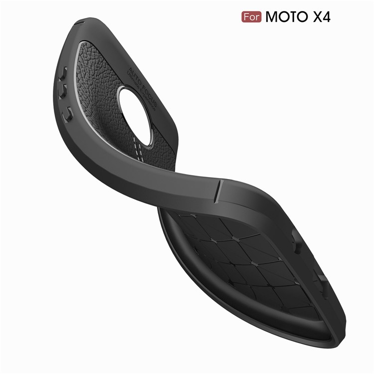 For Motorola Moto X4 / Moto X (4th gen.) Litchi Grain Soft TPU Case Cover - Black-9